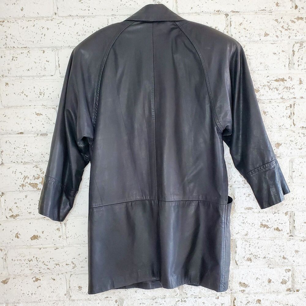 VTG Gino De Giorgio Black Leather Duster Jacket Oversize Fall Overcoat - Picture 2 of 12